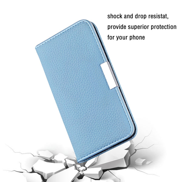 For iPhone 12 12 Pro Litchi Texture Horizontal Flip Leather Case with Holder & Card Slots(Blue)