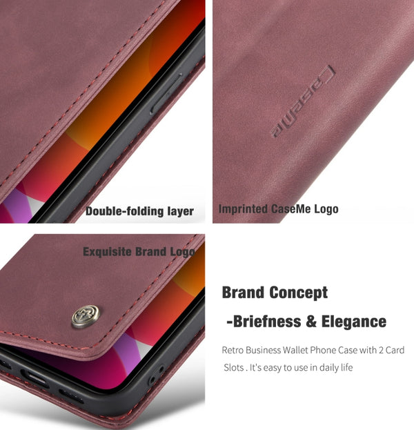 For iPhone 12 Pro Max CaseMe-013 Multifunctional Retro Frosted Horizontal Flip Leather ...(Wine Red)
