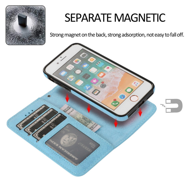 For iPhone SE 2022 SE 2020 8 7 KLT888-2 Retro 2 in 1 Detachable Magnetic Horizontal Fli...(Sky Blue)