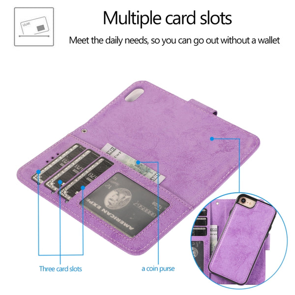 For iPhone SE 2022 SE 2020 8 7 KLT888-2 Retro 2 in 1 Detachable Magnetic Horizontal Flip ...(Purple)