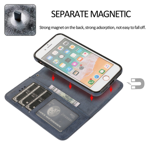 For iPhone SE 2022 SE 2020 8 7 KLT888-2 Retro 2 in 1 Detachable Magnetic Horizontal Fl...(Dark Blue)