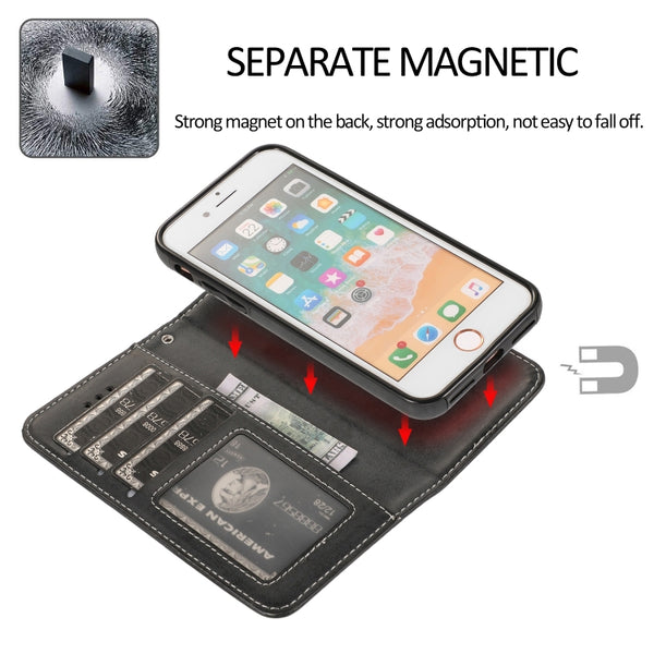 For iPhone SE 2022 SE 2020 8 7 KLT888-2 Retro 2 in 1 Detachable Magnetic Horizontal Flip T...(Black)