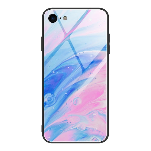 For iPhone SE 2022 SE 2020 8 7 Marble Pattern Glass Protective Case(DL05)