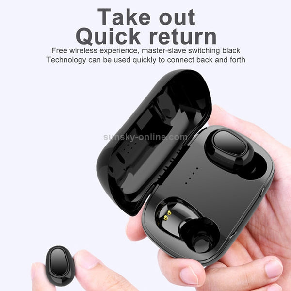 L21 9D Sound Effect Bluetooth 5.0 Wireless Bluetooth Earphone with Charging Box, Support f...(Black)