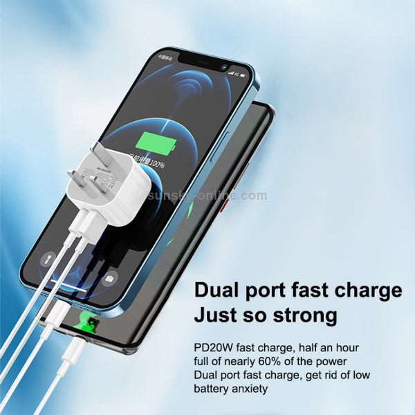 WK WP-U117 20W Type-C USB-C USB Fast Charging Travel Charger Power Adapter with Light, UK Plug