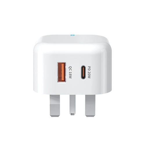 WK WP-U117 20W Type-C USB-C USB Fast Charging Travel Charger Power Adapter with Light, UK Plug