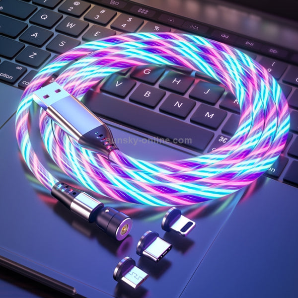 3 in 1 2.4A USB to 8 Pin Micro USB USB-C Type-C 540 Degree Bendable Streamer Magnetic Dat...(Colour)