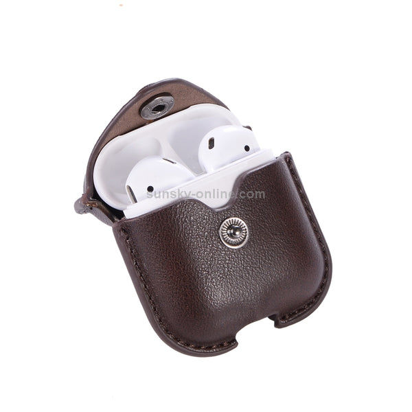 PU Leather Wireless Bluetooth Earphone Protective Case for Apple AirPods 1 2, with Metal B...(Brown)