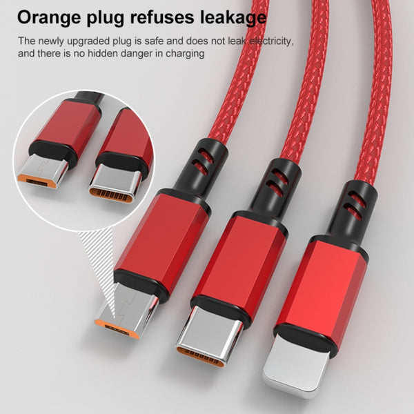 Orange Plug 3A 3 in 1 USB to Type-C 8 Pin Micro USB Fast Charging Cable, Cable Length: 1.2m(Silver)