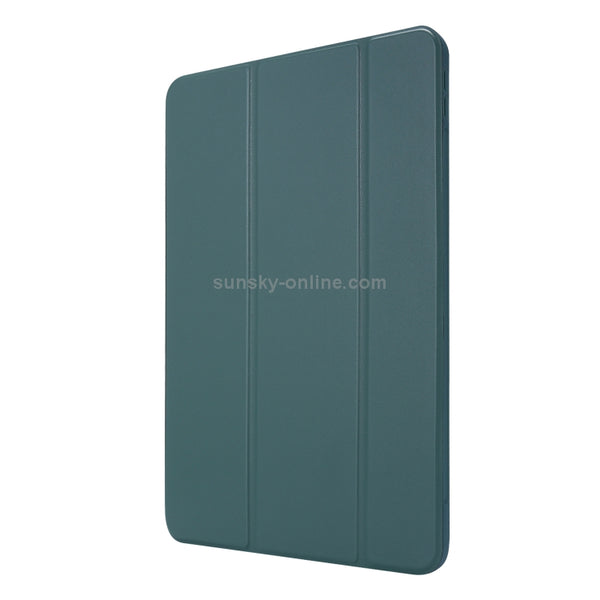 For iPad Pro 11 (2020) PC PU Leather Tablet Case with Three-folding Holder(Dark Green)