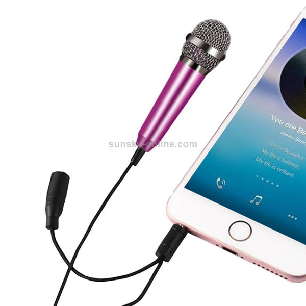 3.5mm Male 3.5mm Female Ports Mini Household Mobile Phone Sing Song Metal Condenser Micr...(Magenta)