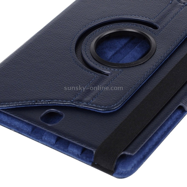Litchi Texture 360 Degree Rotating Leather Protective Case with Holder for Galaxy Tab ...(Dark Blue)