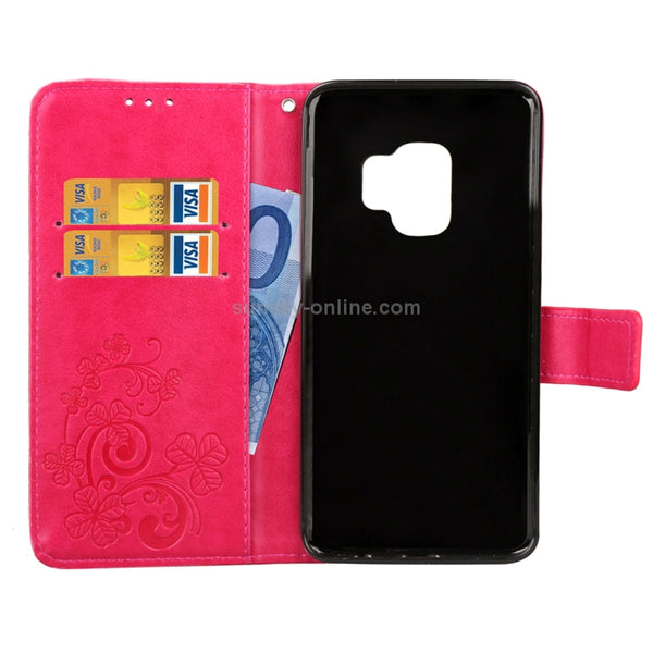 For Galaxy S9 Lucky Clover Pressed Flowers Pattern Horizontal Flip Leather Case with Hol...(Magenta)