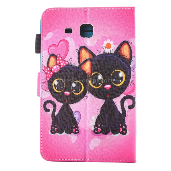 For Galaxy Tab A 7.0 (2016) T280 Lovely Cartoon Cat Couple Pattern Horizontal Flip Leather Case with Holder & Card Slo...(2016) T280 Lovely Cartoon Cat Couple Pattern Horizontal Flip Leather Case with Holder & Card Slots & Pen Slot
