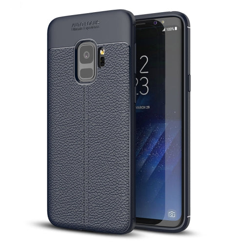 For Galaxy S9 Litchi Texture Soft TPU Anti-skip Protective Cover Back Case(Navy Blue)