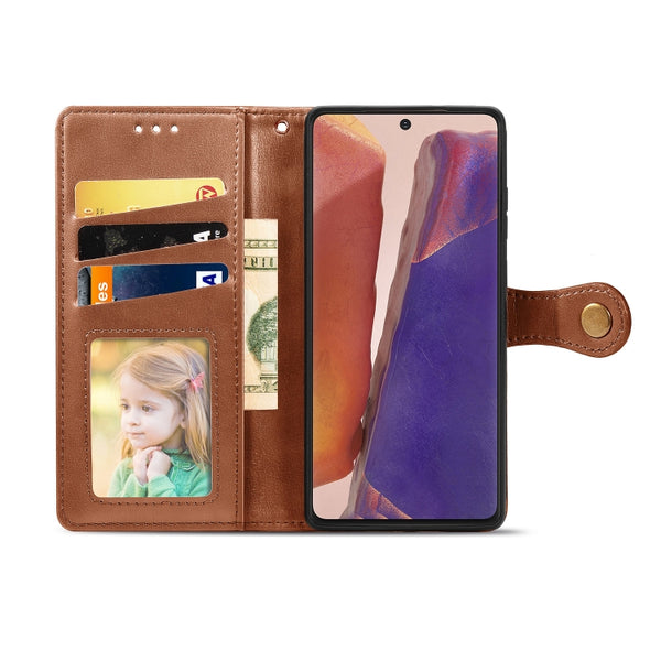 For Samsung Galaxy Note 20 Ultra Retro Solid Color Leather Buckle Phone Case with Lanyard ...(Brown)