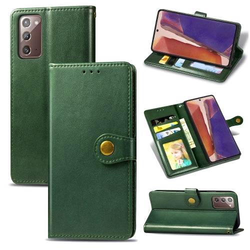 For Samsung Galaxy Note 20 Ultra Retro Solid Color Leather Buckle Phone Case with Lanyard ...(Green)