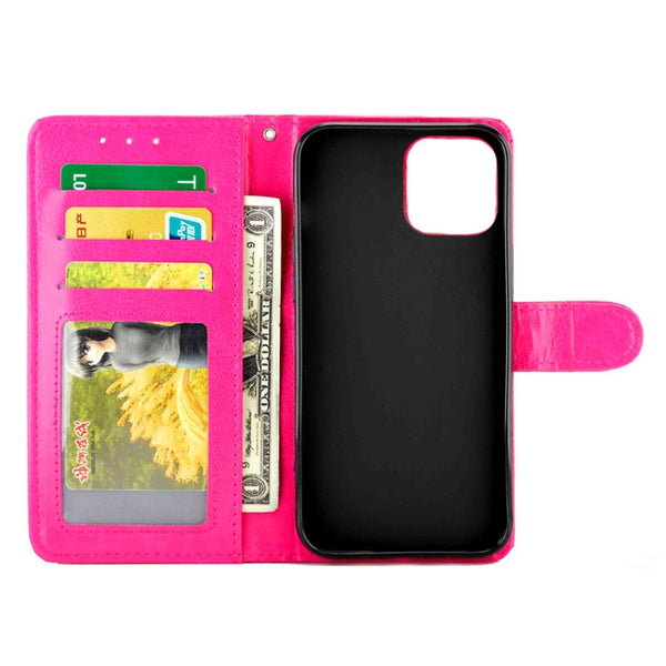 For iPhone 12 Pro Max Crazy Horse Texture Leather Horizontal Flip Protective Case with H...(Magenta)