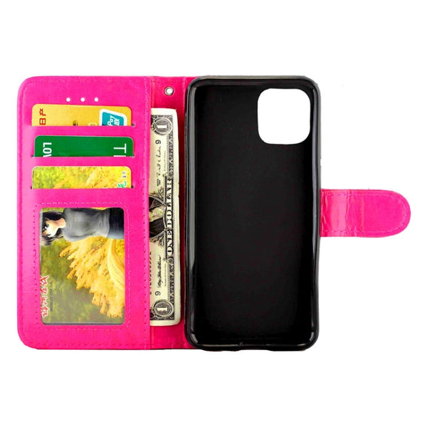 For iPhone 12 mini Crazy Horse Texture Leather Horizontal Flip Protective Case with Hold...(Magenta)