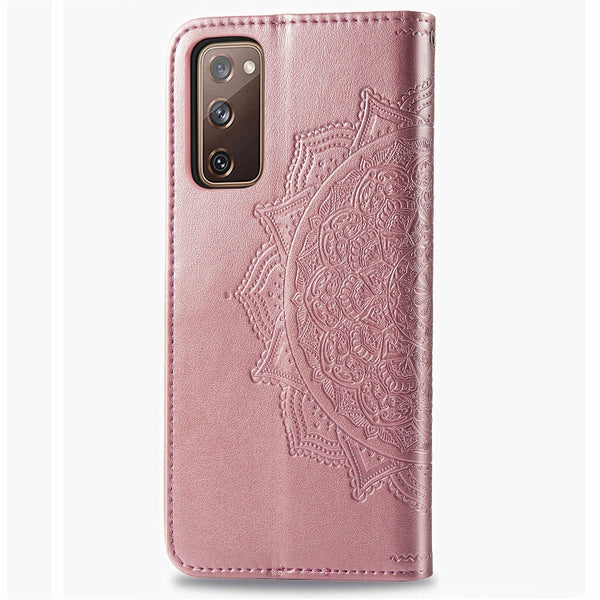 For Galaxy S20 FE S20 Lite Mandala Flower Embossed Horizontal Flip Leather Case with B...(Rose Gold)