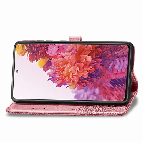 For Galaxy S20 FE S20 Lite Mandala Flower Embossed Horizontal Flip Leather Case with B...(Rose Gold)