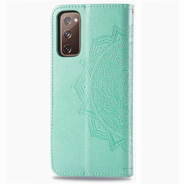 For Galaxy S20 FE S20 Lite Mandala Flower Embossed Horizontal Flip Leather Case with Brack...(Green)