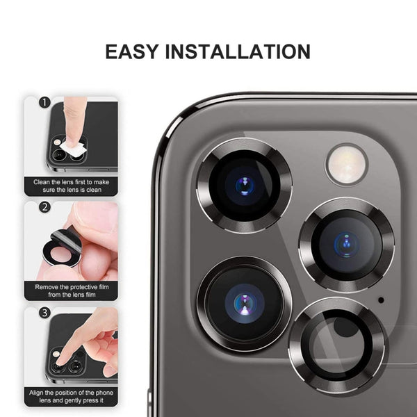 For iPhone 12 Pro ENKAY Hat-Prince Aluminium Alloy Tempered Glass Camera Lens Cover Full C...(Black)
