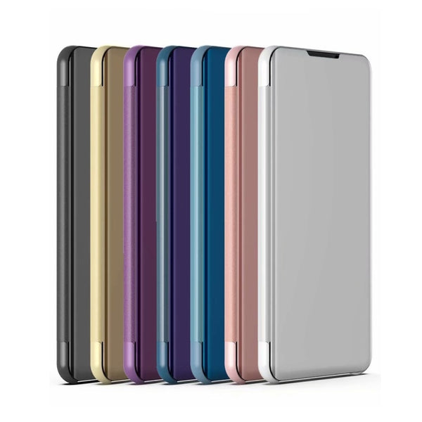 For Samsung Galaxy A52 5G 4G Plated Mirror Horizontal Flip Leather Case with Holder(Purple Blue)