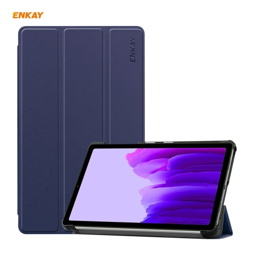 ENKAY PU Leather Plastic Case with Three-folding Holder for Samsung Galaxy Tab A7 Lite...(Dark Blue)