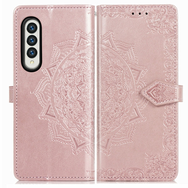 For Samsung Galaxy Z Fold3 Mandala Flower Embossed Horizontal Flip Leather Case with H...(Rose Gold)