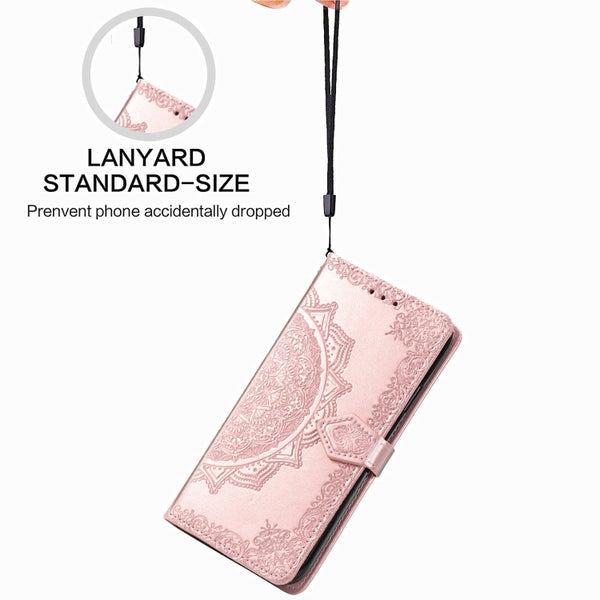 For Samsung Galaxy Z Fold3 Mandala Flower Embossed Horizontal Flip Leather Case with H...(Rose Gold)