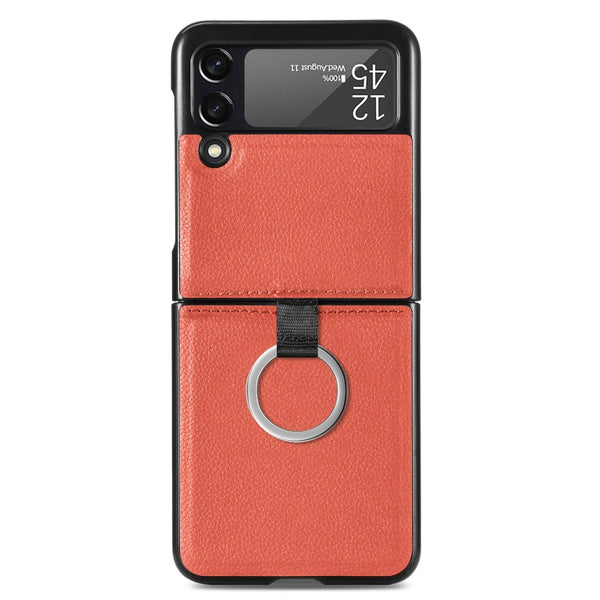 For Samsung Galaxy Z Flip3 5G Litchi Pattern Folding Phone Case with Ring Buckle(Orange)