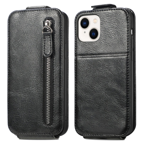 For iPhone 14 Zipper Wallet Vertical Flip Leather Phone Case(Black)