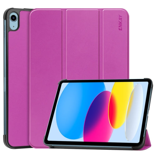 For iPad 10th Gen 10.9 2022 ENKAY Tri-fold Custer Texture Leather Stand Smart Case(Purple)