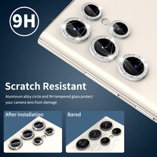For Samsung Galaxy S23 Ultra 5G ENKAY 9H Rear Camera Lens Glitter Aluminium Alloy Ring Te...(Silver)