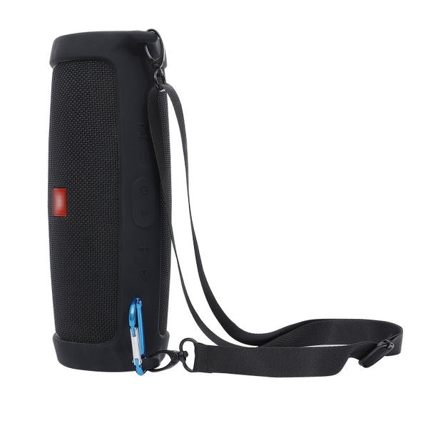For JBL Charge 4 Bluetooth Speaker Portable Silicone Protective Cover with Shoulder Strap ...(Black)