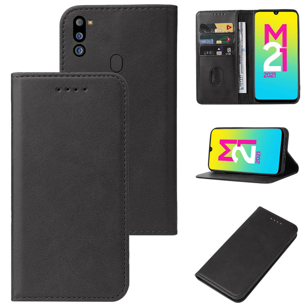 For Samsung Galaxy M21 2021 Magnetic Closure Leather Phone C