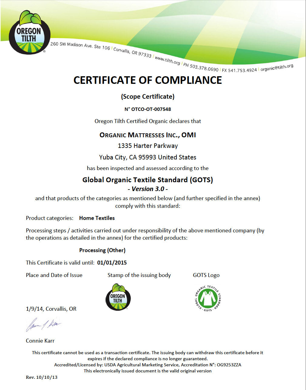 GOTS (Global Organic Textile Standard) Certification