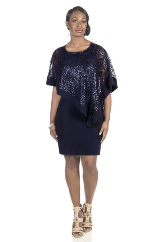 Women's Draped Sequin Lace Poncho Party Dress