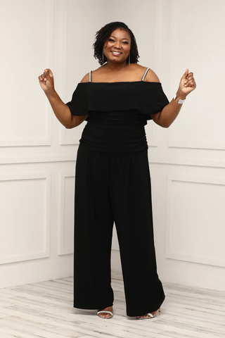 Women's Plus Size Cold Shoulder Ruched Waist Jumpsuit