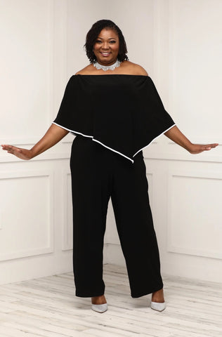 MSK Plus Size Women Off Shoulder Trimmed Overlay Jumpsuit