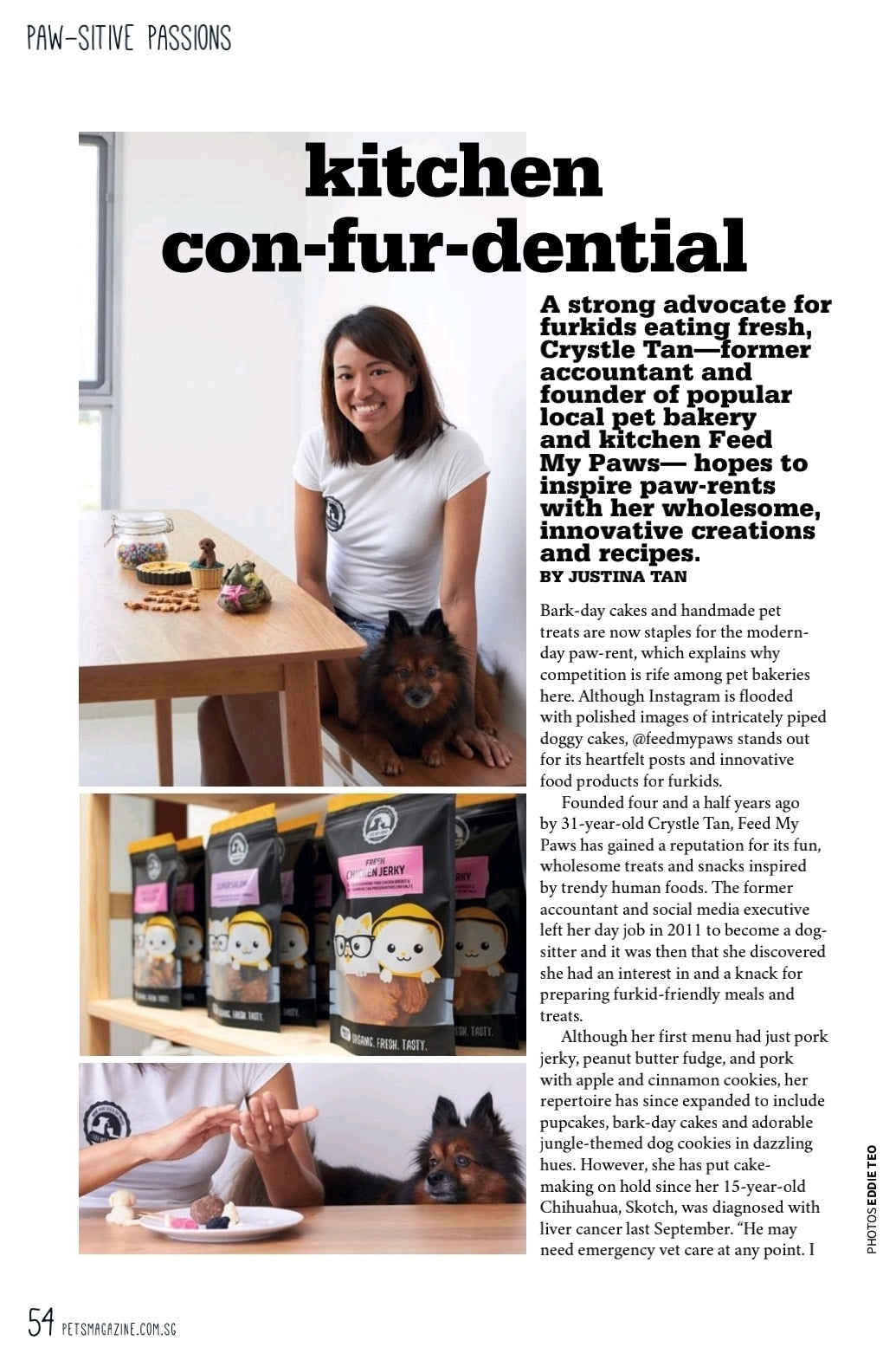 page 1 of Pets Magazine Media Feature with Crystle from Feed My Paws