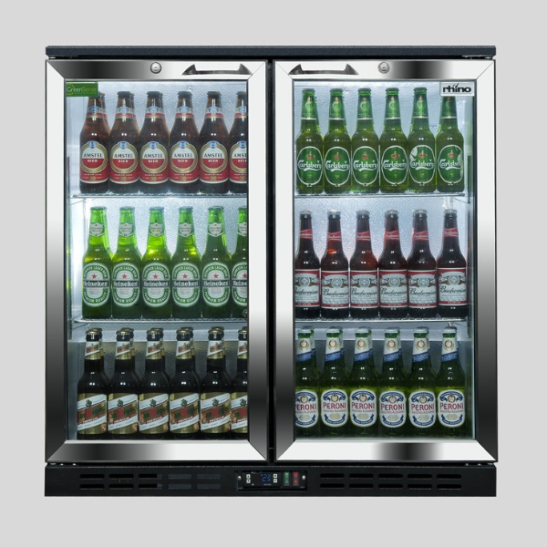 RHINO BAR BOTTLE COOLER COLD 900H STAINLESS STEEL DOUBLE DOOR FULL STUDIO MASTER