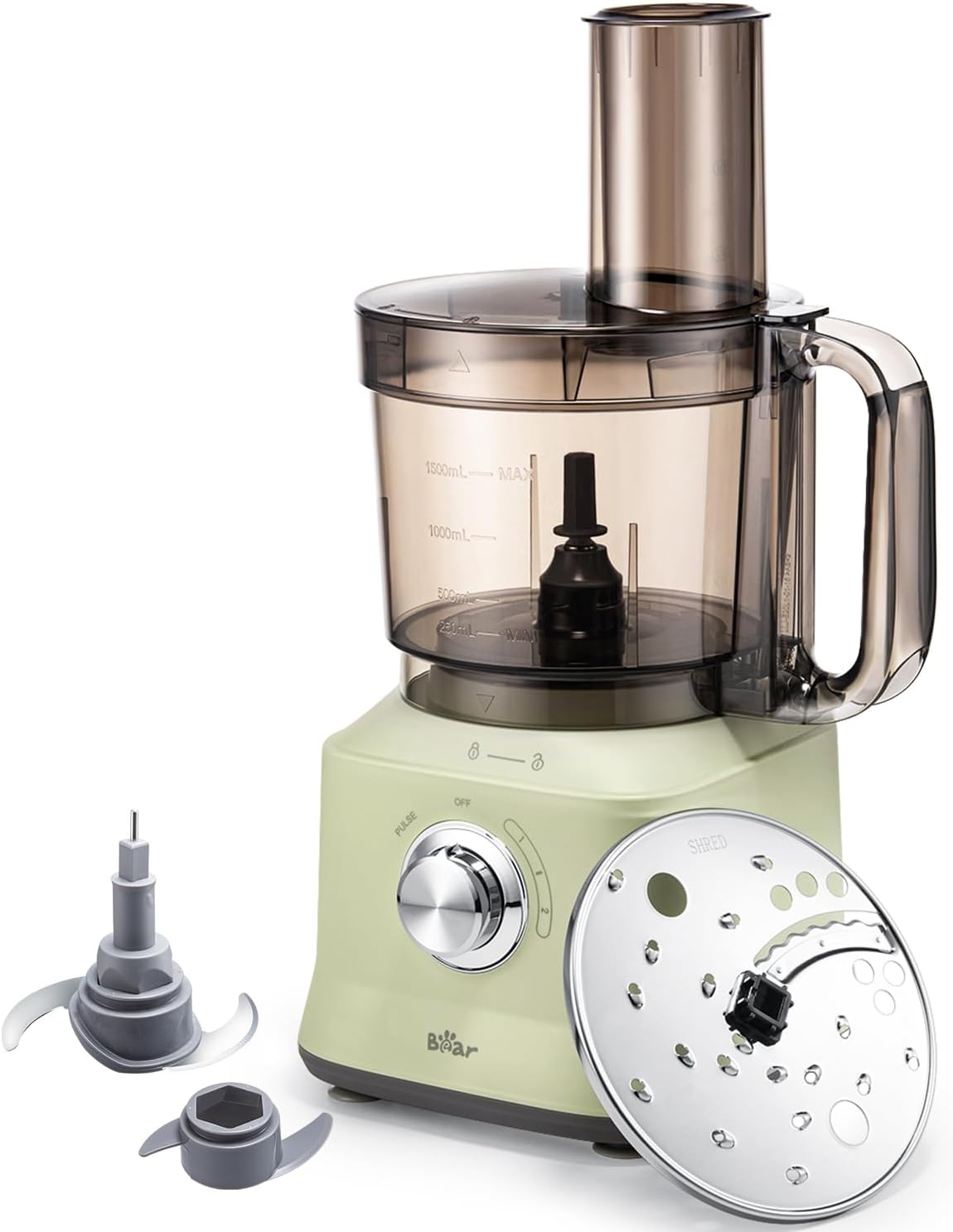 Bear Food Processors, 800W Multifunctional Vegetable Chopper & Meat Grinder for Slicing, Shredding, Puree and Dough, Professional Blenders for Kitchen, with 7 Cup Easy-clean Bowl, Reversible Disc, Chopping Blade and Dough Blade