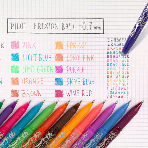 Frixion erasable pens and their colours