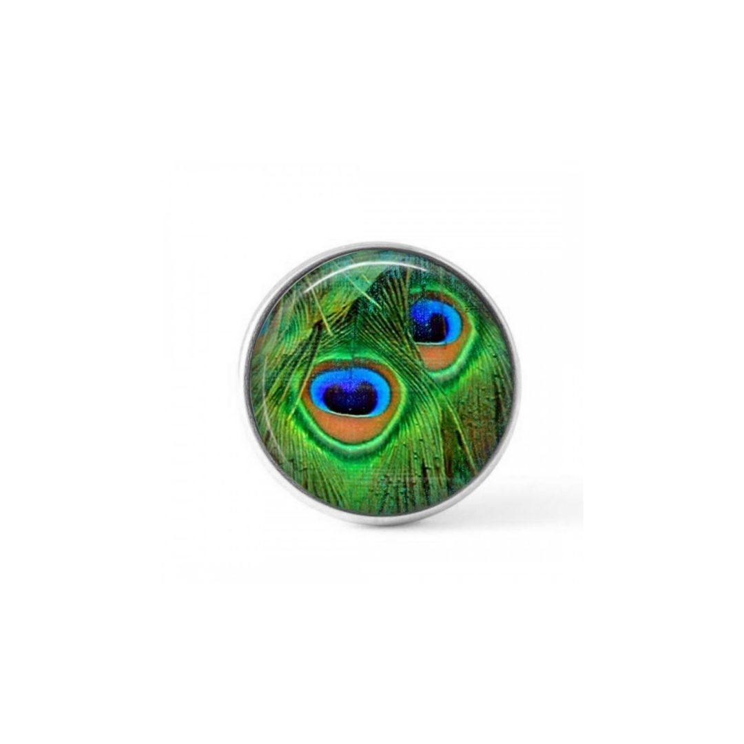 Cabochon / bouton pour bijoux interchangeables - thème de plumes de paon vert émeraude