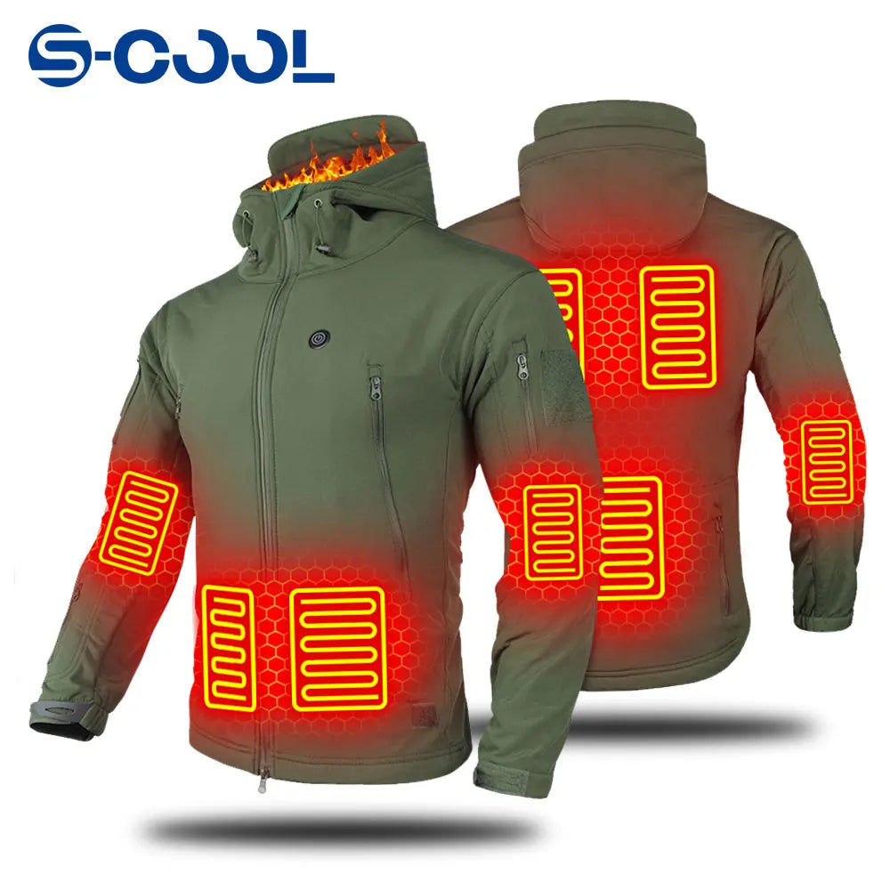 Stay Warm & Mobile: Windproof Hooded Heated Jacket for Tactical, Hunting, Skiing & Outdoor Activities