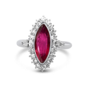 18 karat whote gold ruby ring from the vintage collection at designyard contemporary jewellery gallery dublin ireland