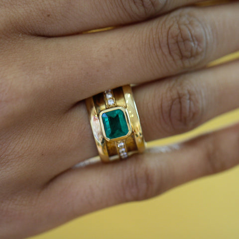 Emerald and diamond ring from our vintage at designyard contemporary jewellery gallery dublin ireland