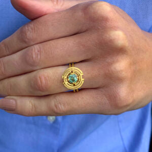 Green sapphire compass ring by Shimell and Madden at designyard contemporary jewellery gallery dublin ireland